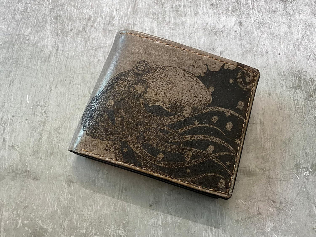 Octopus Wave Genuine Leather wallet, Octopus Alien unique wallet, Personalized wallet, Octopus handmade wallet, Christmas custom wallet for him