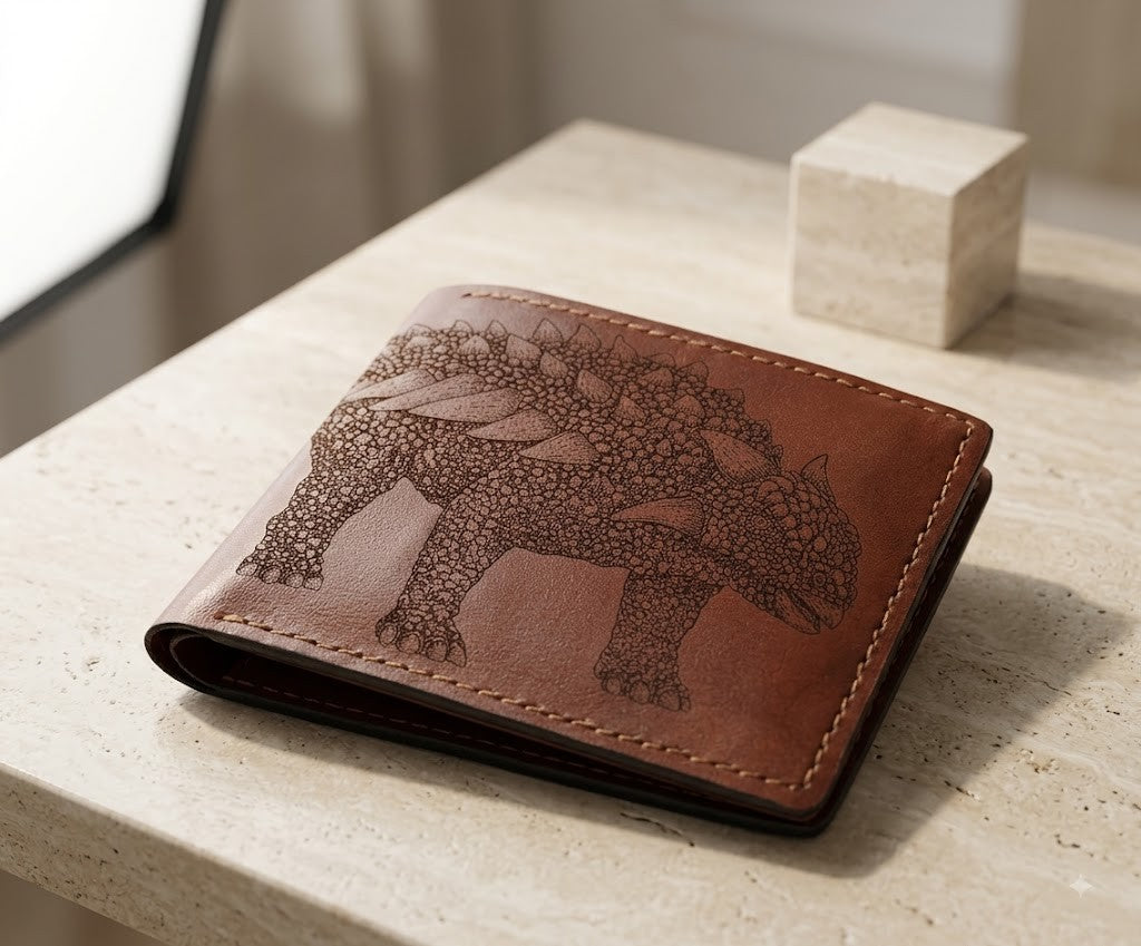 Dinosaur leather handmade wallet, Jurassic personalized gift ideas - Ankylosaurus