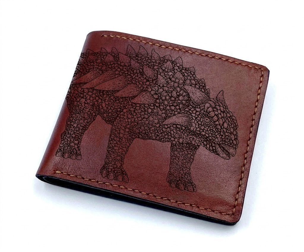 Dinosaur leather handmade wallet, Jurassic personalized gift ideas - Ankylosaurus
