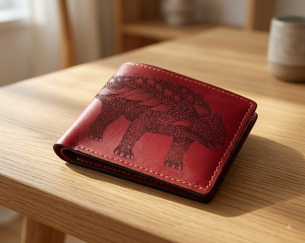 Dinosaur leather handmade wallet, Jurassic personalized gift ideas - Ankylosaurus