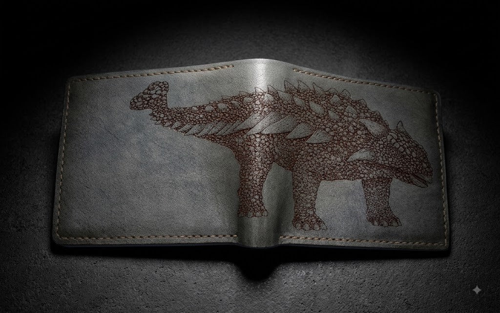Dinosaur leather handmade wallet, Jurassic personalized gift ideas - Ankylosaurus