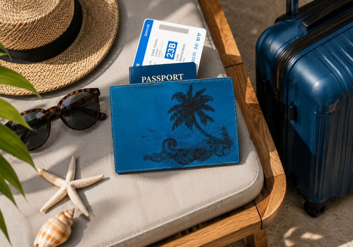 Personalized genuine leather wallet, custom Classic men's gift - Beach