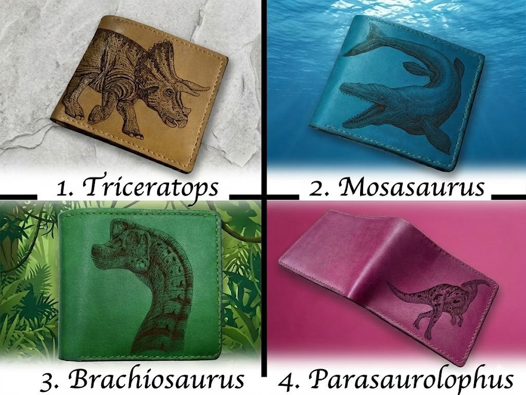 Dinosaur leather handmade wallet, Jurassic personalized gift ideas - Ankylosaurus 180725