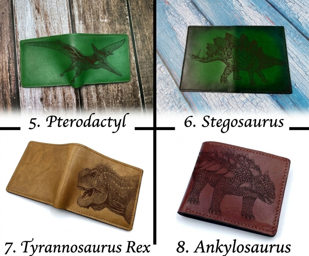 Dinosaur leather handmade wallet, Jurassic personalized gift ideas - Ankylosaurus 180725