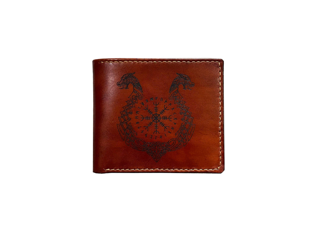 Custom leather men's wallet, norse runes celtic viking symbol wallet, bifold engraved wallet, gift for him