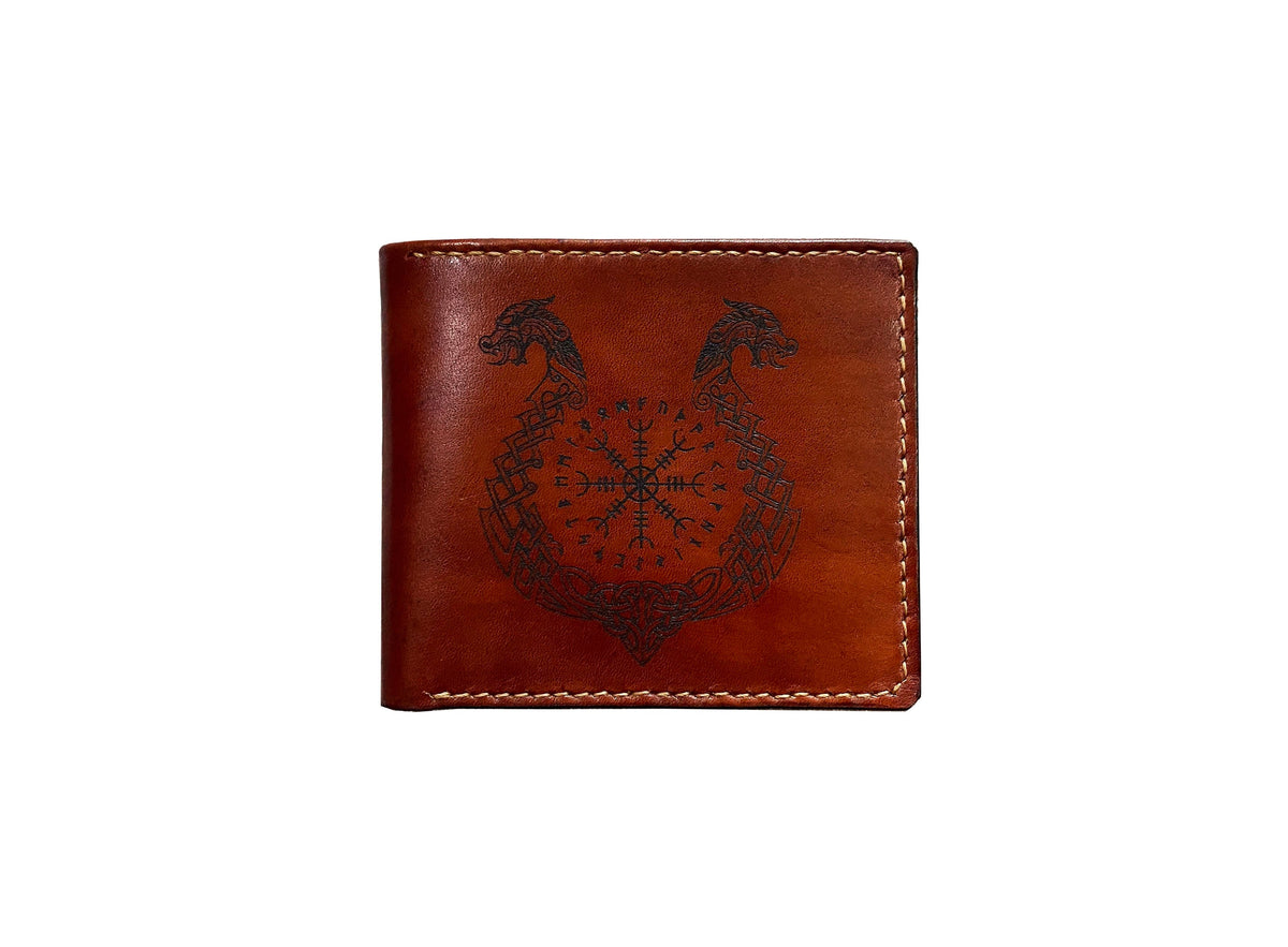 Custom leather men's wallet, norse runes celtic viking symbol wallet, bifold engraved wallet, gift for him