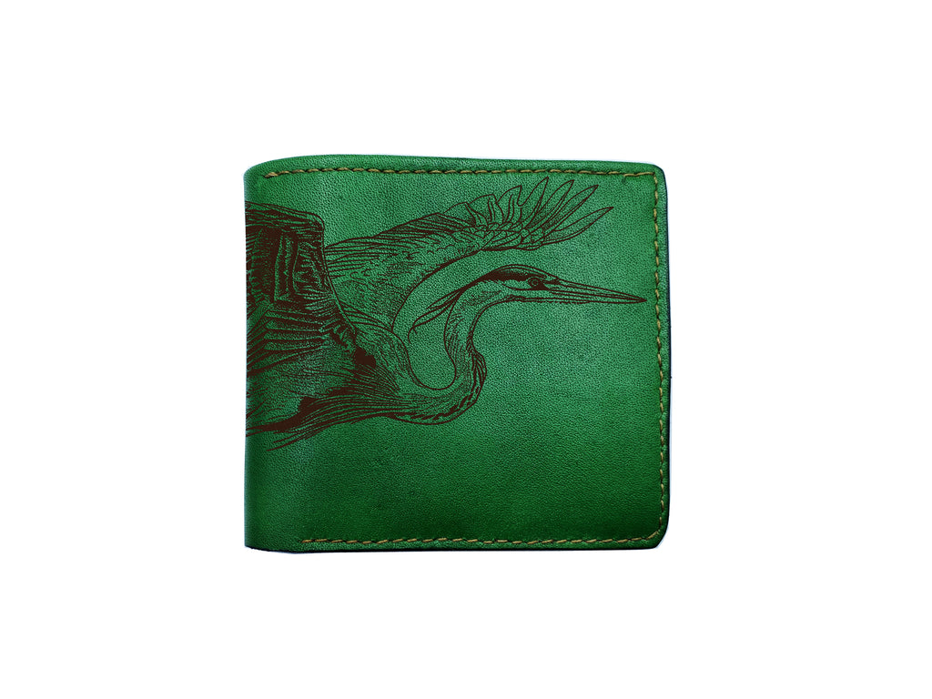 Heron Japan style leather handmade wallet, custom engrave gifts