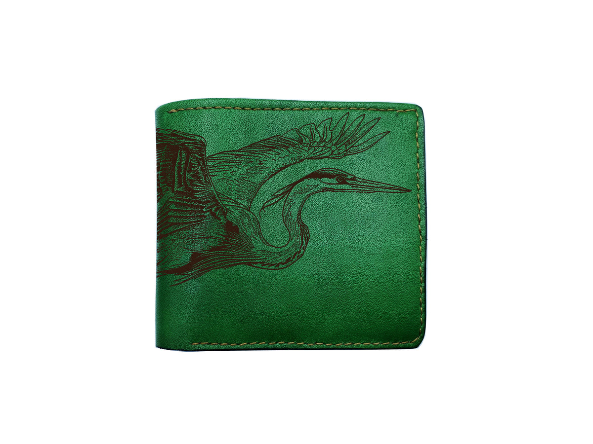 Heron Japan style leather handmade wallet, custom engrave gifts