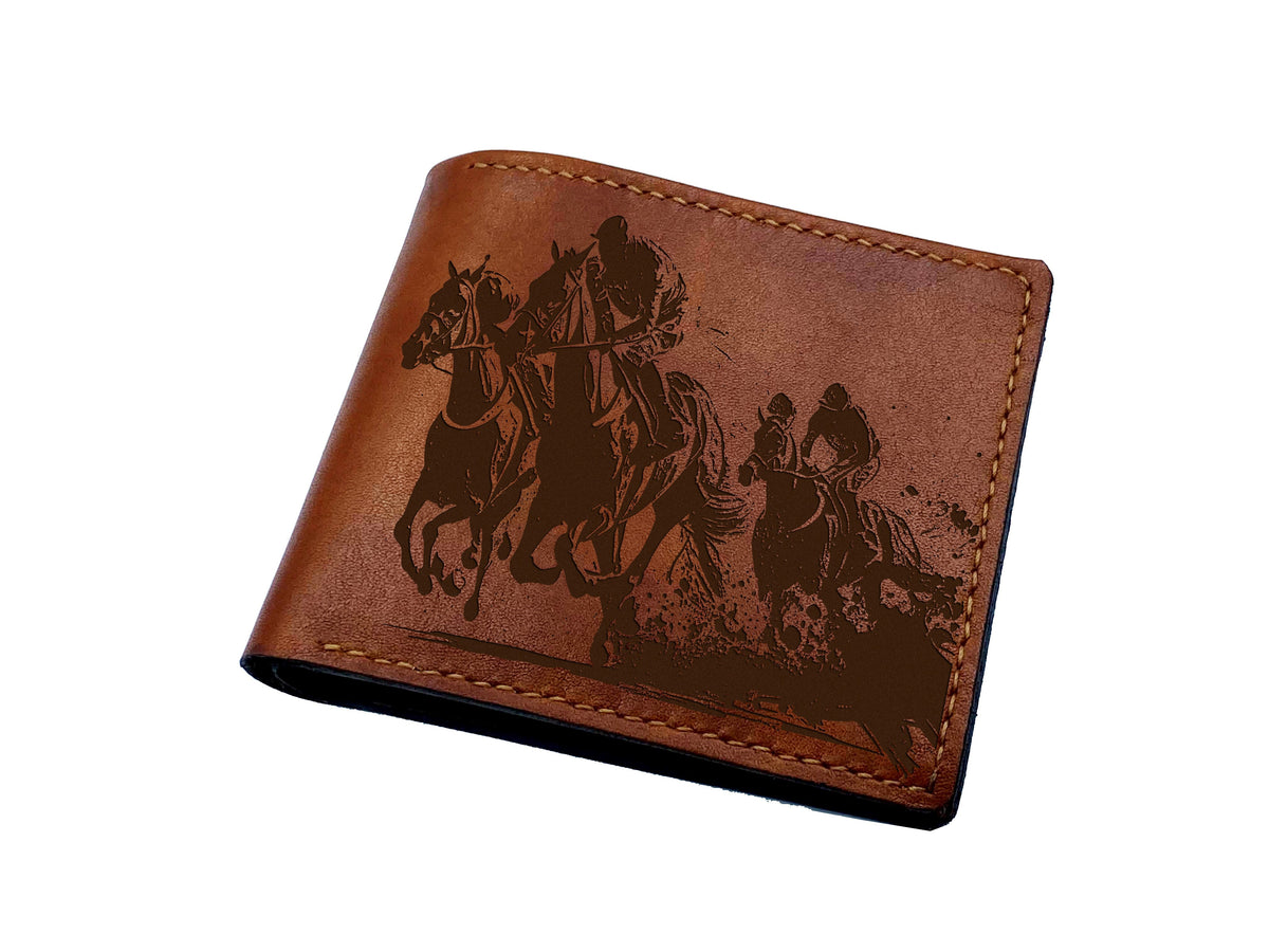 Horse racing leather wallet, Horses engraving wallet, personalized animal pattern gift ideas for him, wallet for dad, gift for horse lovers