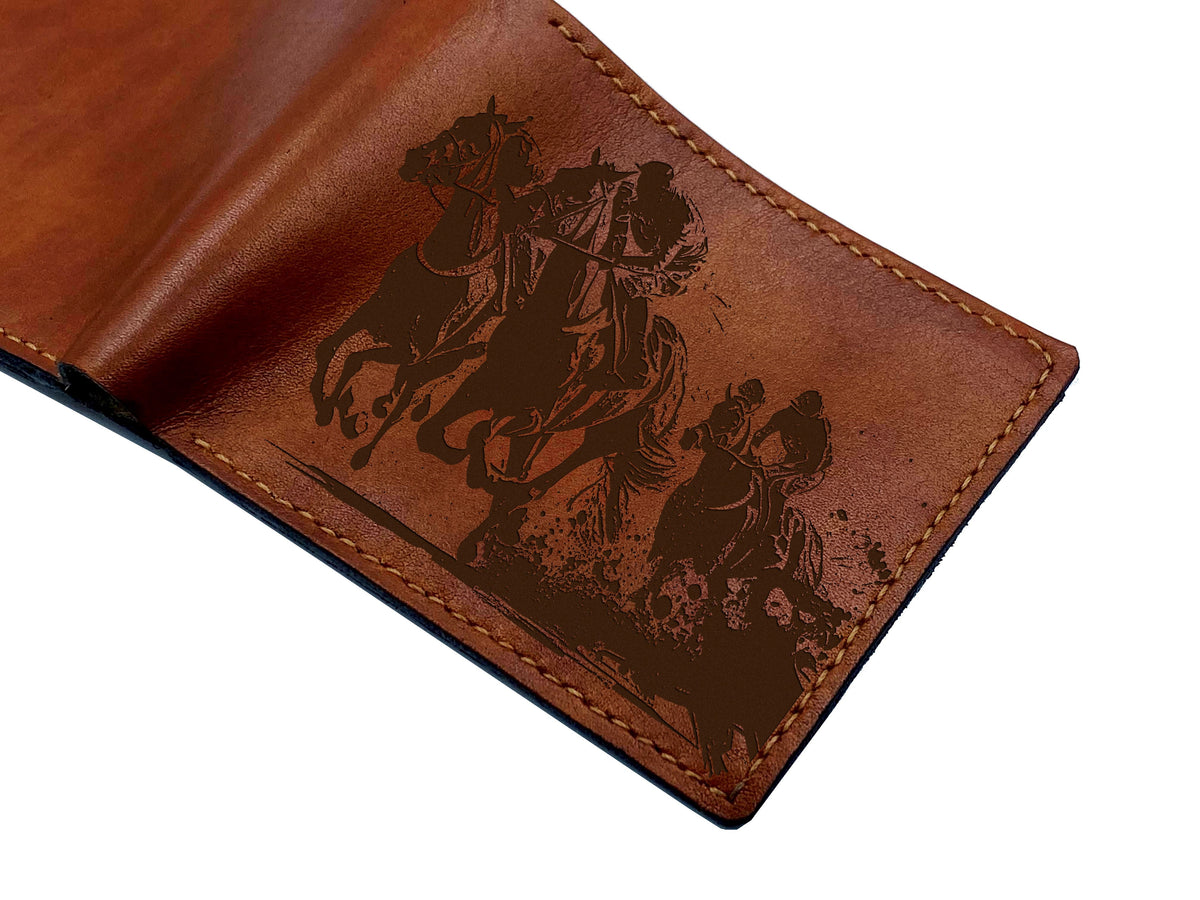 Horse racing leather wallet, Horses engraving wallet, personalized animal pattern gift ideas for him, wallet for dad, gift for horse lovers