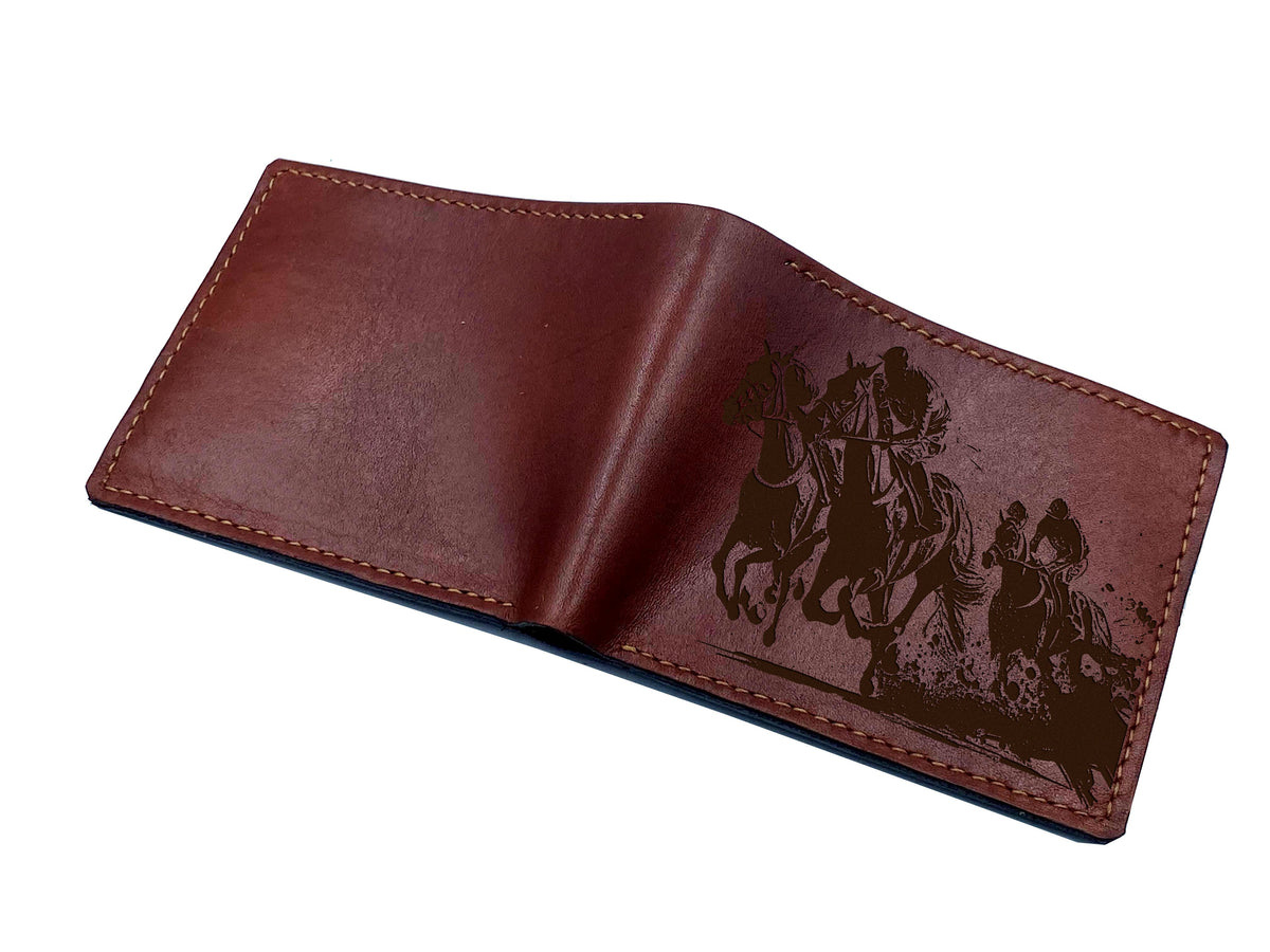 Horse racing leather wallet, Horses engraving wallet, personalized animal pattern gift ideas for him, wallet for dad, gift for horse lovers