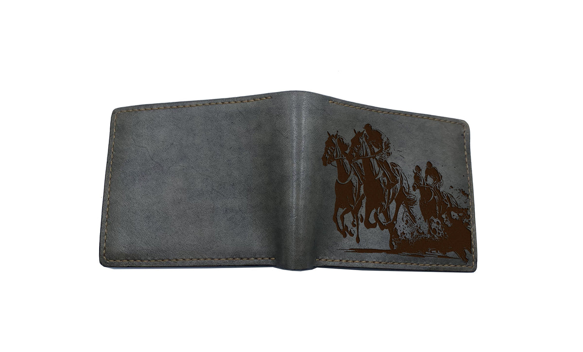 Horse racing leather wallet, Horses engraving wallet, personalized animal pattern gift ideas for him, wallet for dad, gift for horse lovers