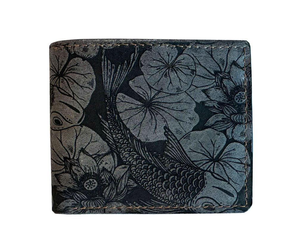 Customized genuine leather handmade wallet - Koi Fish pattern