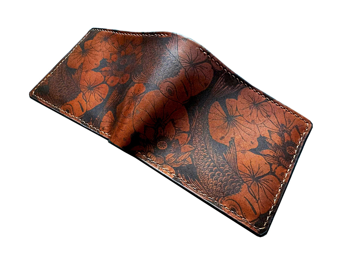 Customized genuine leather handmade wallet - Koi Fish pattern