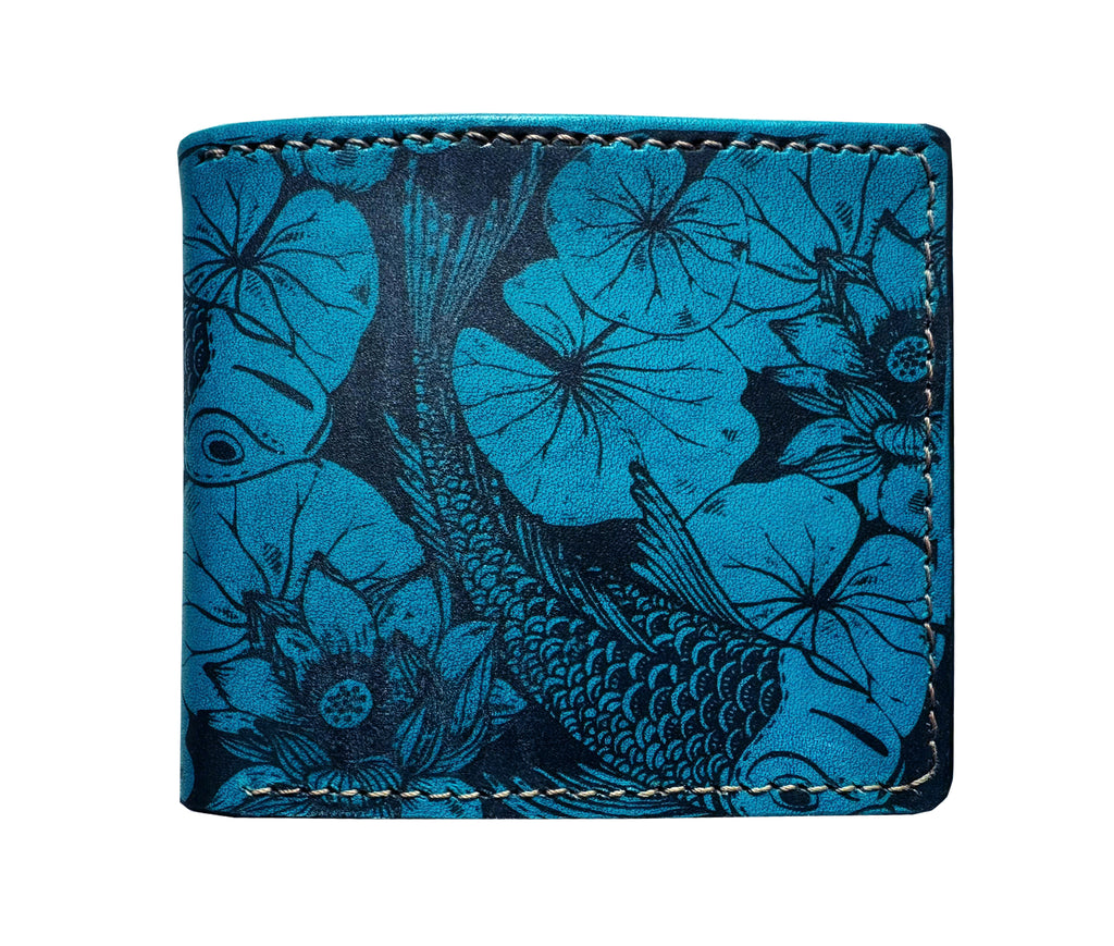 Customized genuine leather handmade wallet - Koi Fish pattern