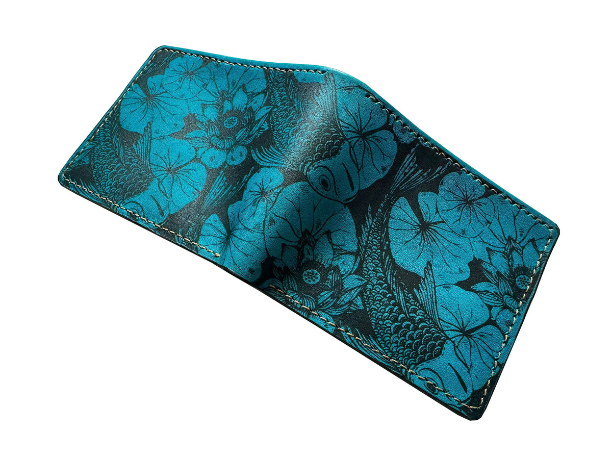Customized genuine leather handmade wallet - Koi Fish pattern