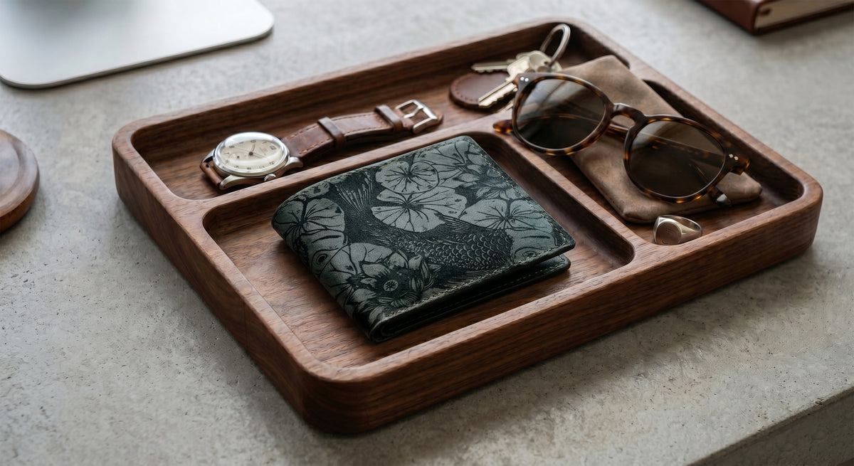 Customized genuine leather handmade wallet - Koi Fish pattern