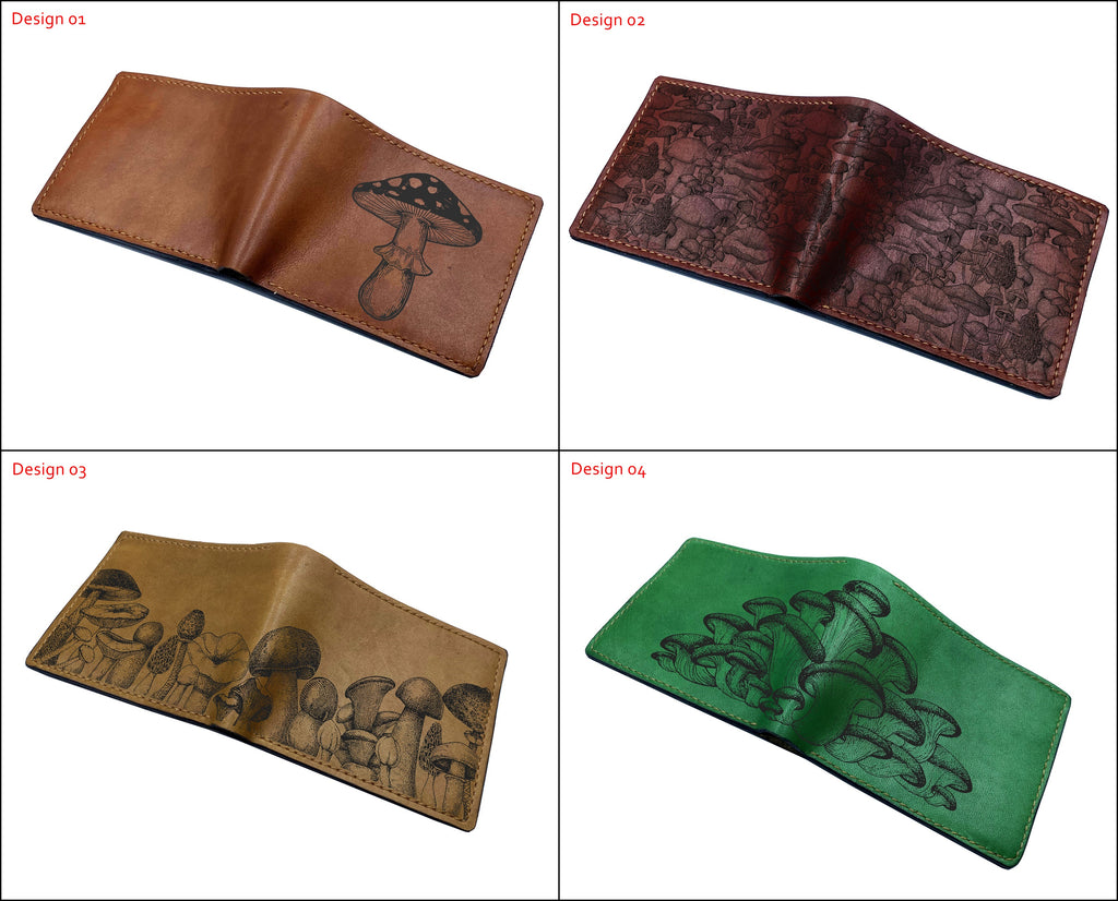 Handcrafted mushroom leather gifts, mushroom lover personalized present