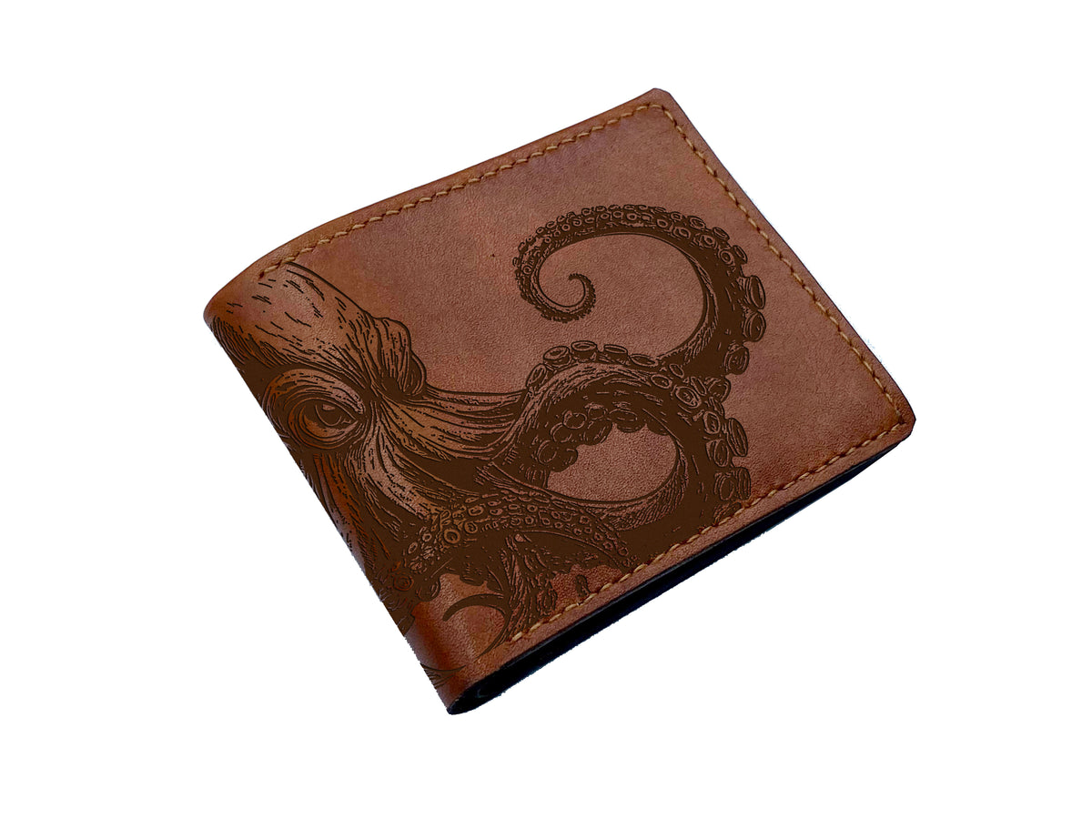 Genuine leather handmade wallet, personalized gifts for dad, husband - Octopus 051124
