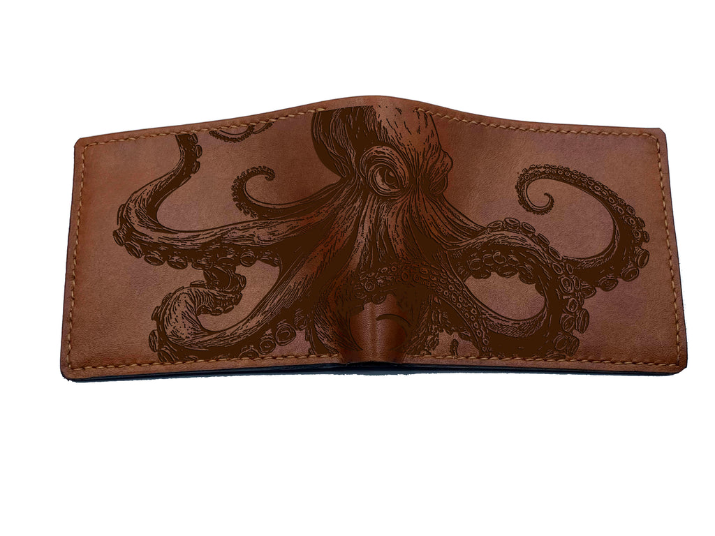 Genuine leather handmade wallet, personalized gifts for dad, husband - Octopus 051124