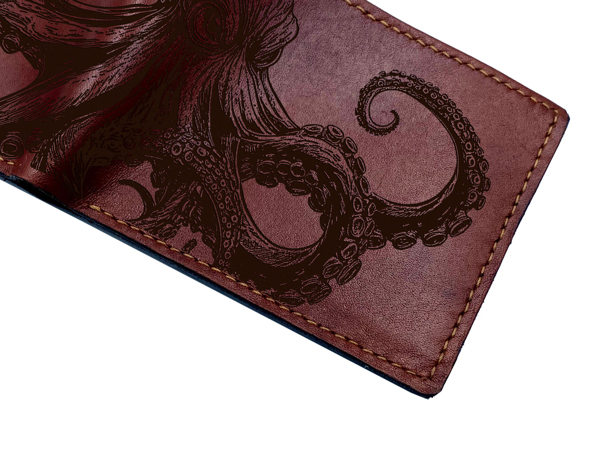 Genuine leather handmade wallet, personalized gifts for dad, husband - Octopus 051124