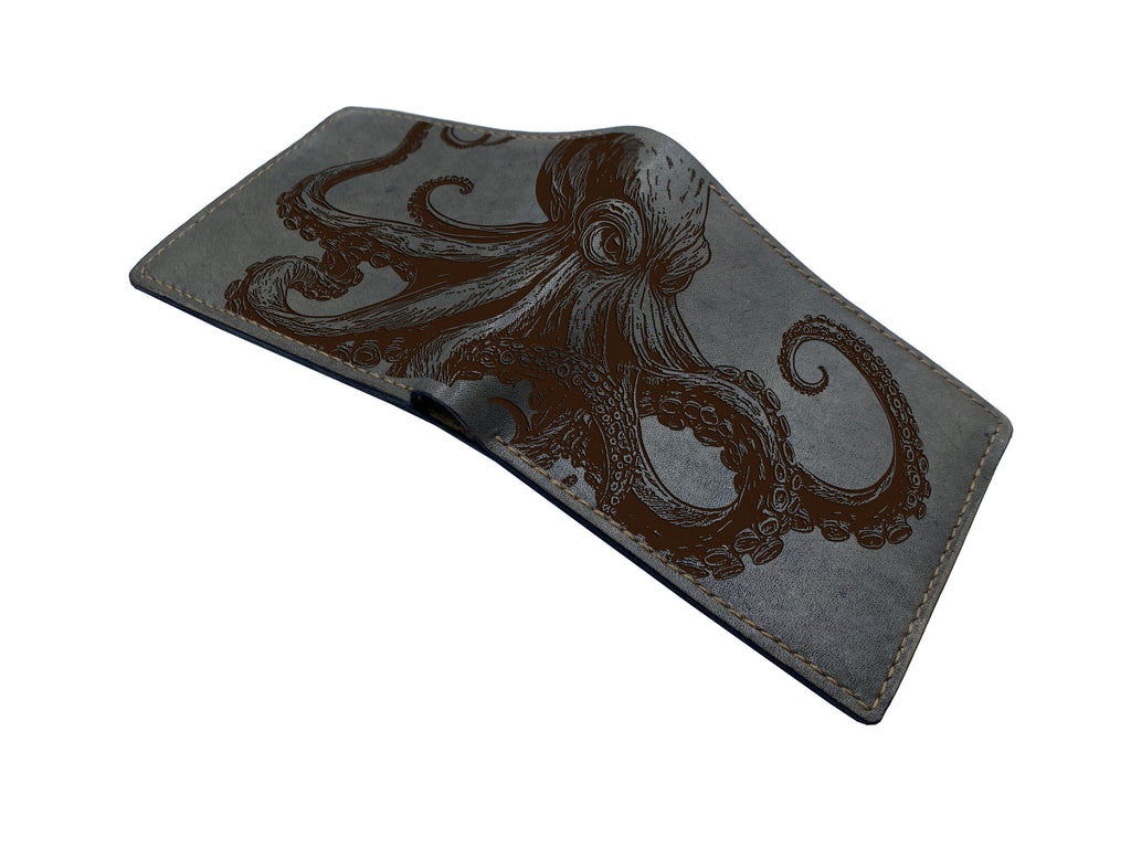 Genuine leather handmade wallet, personalized gifts for dad, husband - Octopus 051124