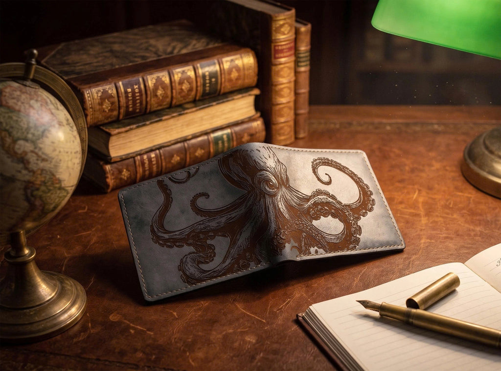 Genuine leather handmade wallet, personalized gifts for dad, husband - Octopus 051124