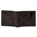 Deadhead Hawk Moth distress wax leather wallet, custom handmade insect gifts