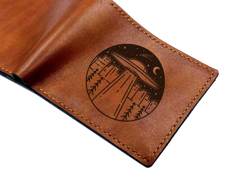 Personalized Leather Alien Wallet, 11cm x 9.5cm Cowhide Handmade.