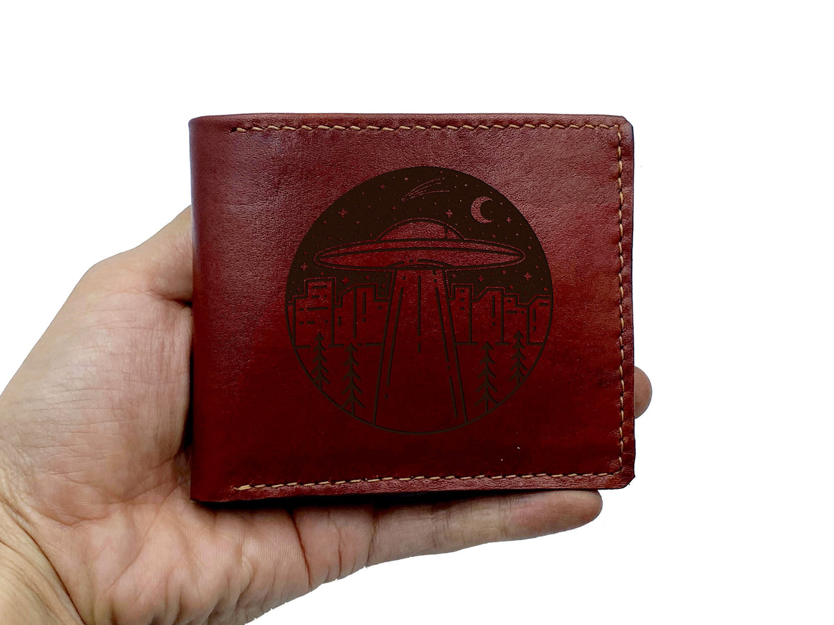 Personalized Leather Alien Wallet, 11cm x 9.5cm Cowhide Handmade.