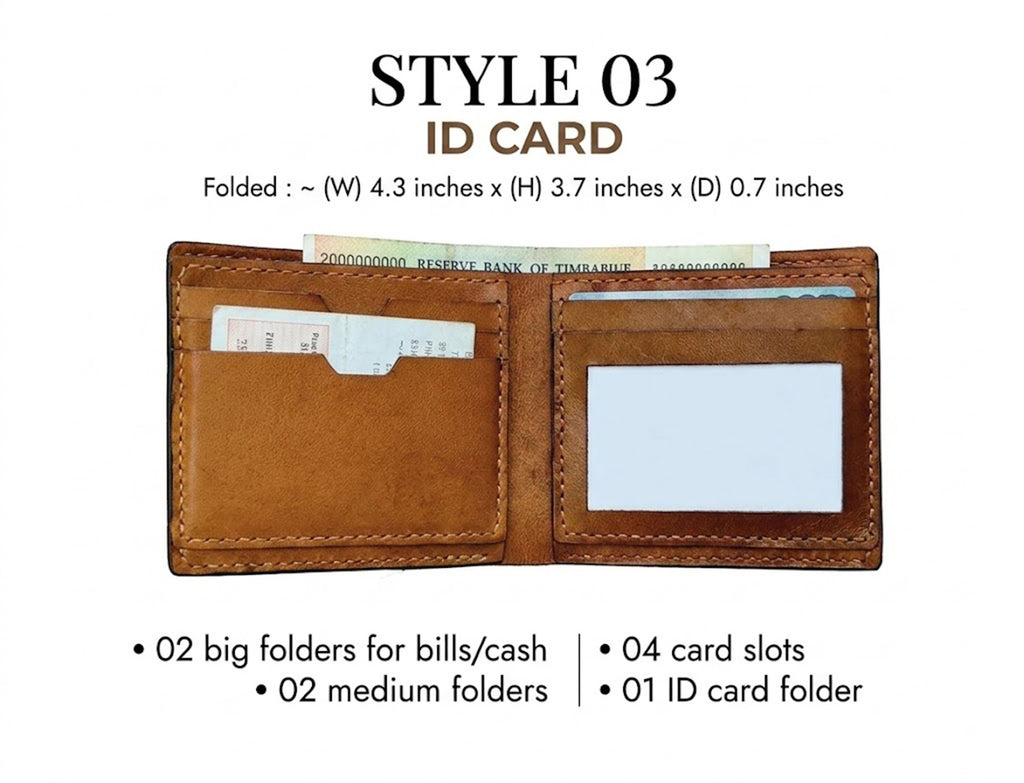 a wallet with a card slot, two card slots, and two card holders, along with some text providing details about the wallet's features.