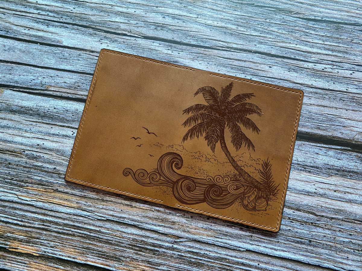 Personalized genuine leather wallet, custom Classic men's gift - Beach