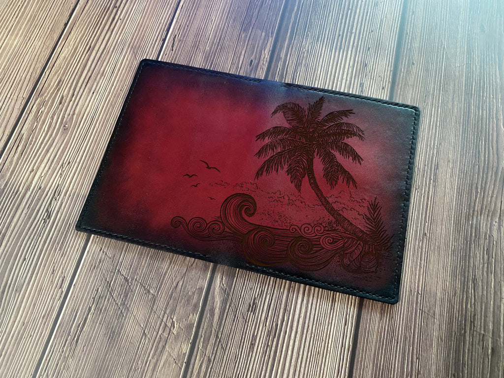 Personalized genuine leather wallet, custom Classic men's gift - Beach
