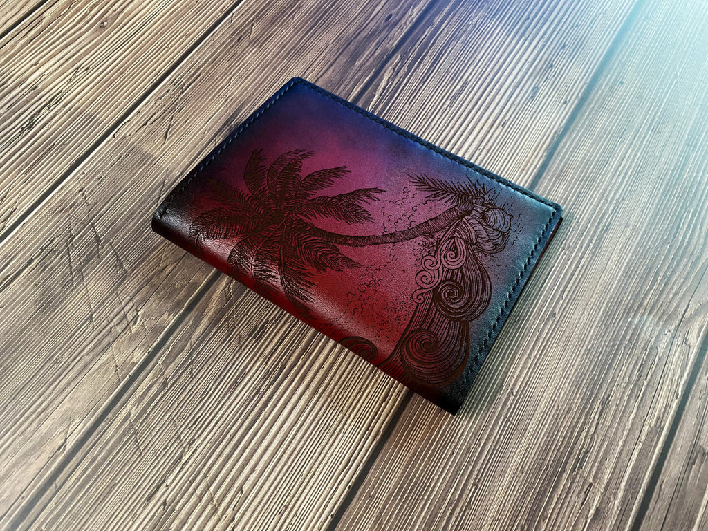 Personalized genuine leather wallet, custom Classic men's gift - Beach
