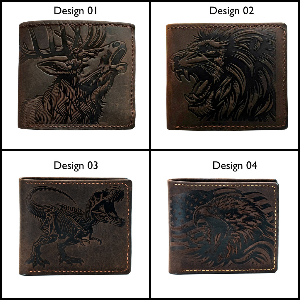 Deadhead Hawk Moth distress wax leather wallet, custom handmade insect gifts