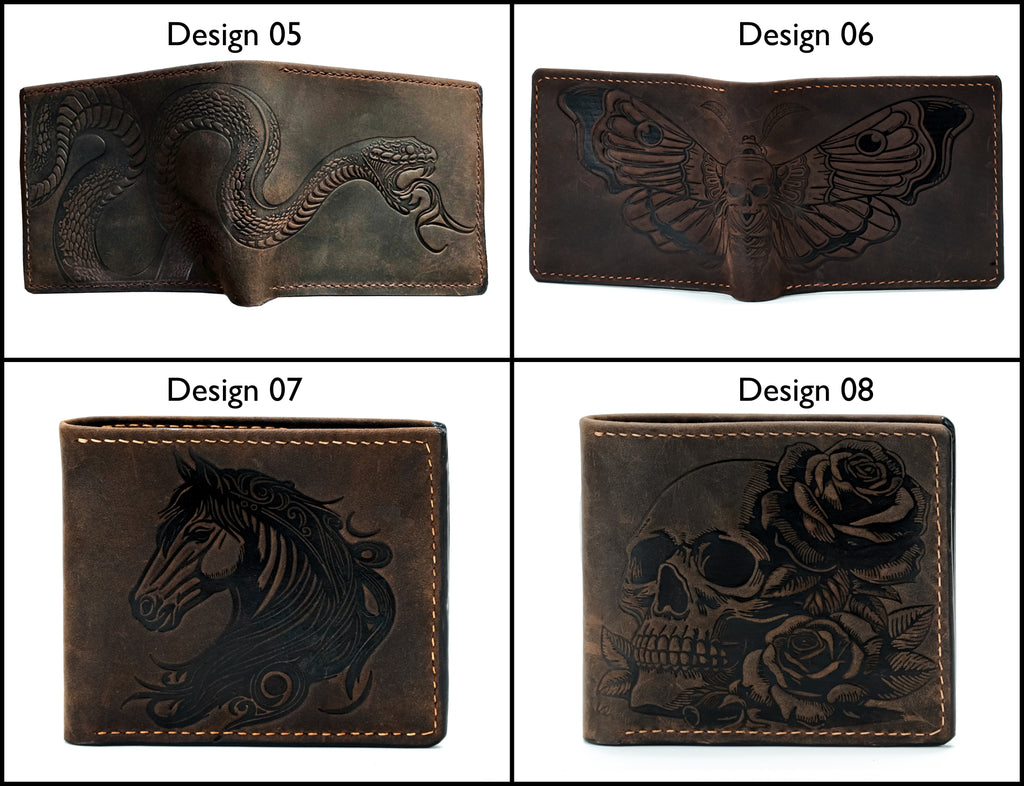 Deadhead Hawk Moth distress wax leather wallet, custom handmade insect gifts