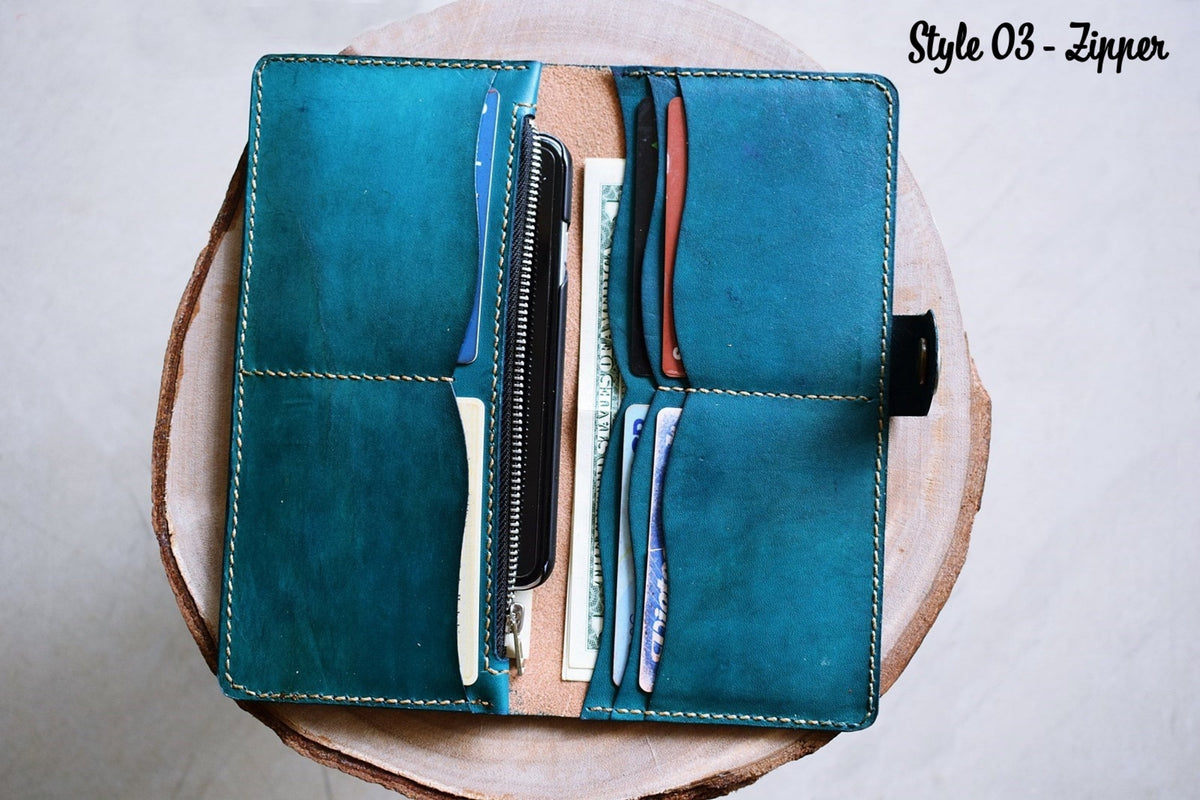 Personalized Leather Mandala Wallet: Floral Sun Moon Design