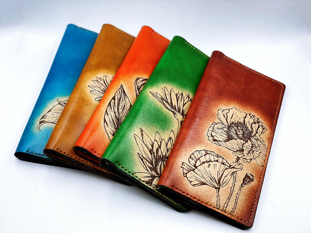 Personalized Leather Long Wallet: Handmade Floral Bifold