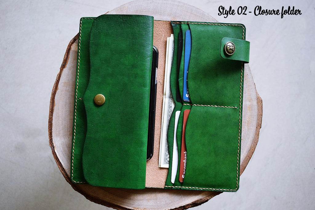 Personalized Leather Long Wallet: Handmade Seamless Pattern Bifold