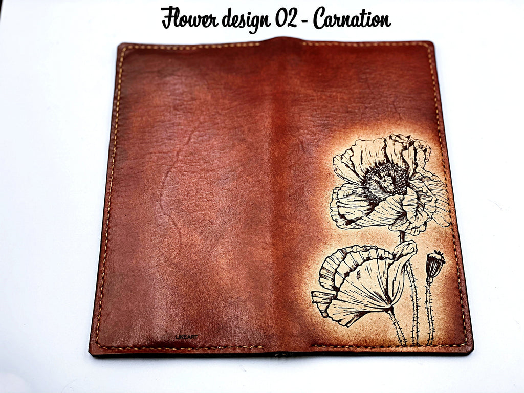 Personalized Leather Long Wallet: Handmade Floral Bifold