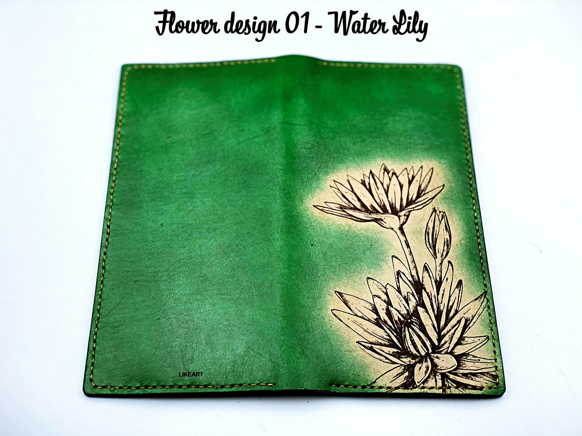Personalized Leather Long Wallet: Handmade Floral Bifold