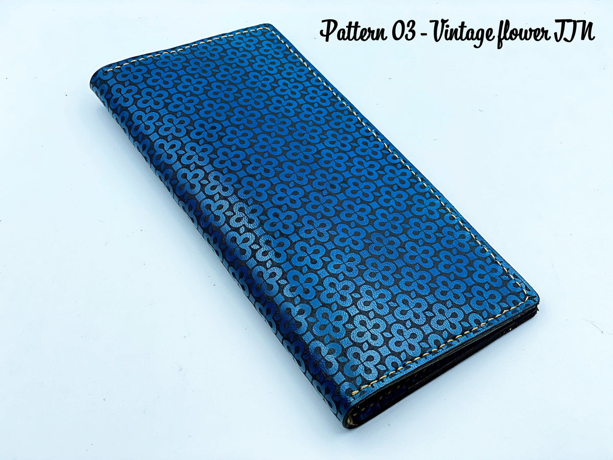 Personalized Leather Long Wallet: Handmade Seamless Pattern Bifold