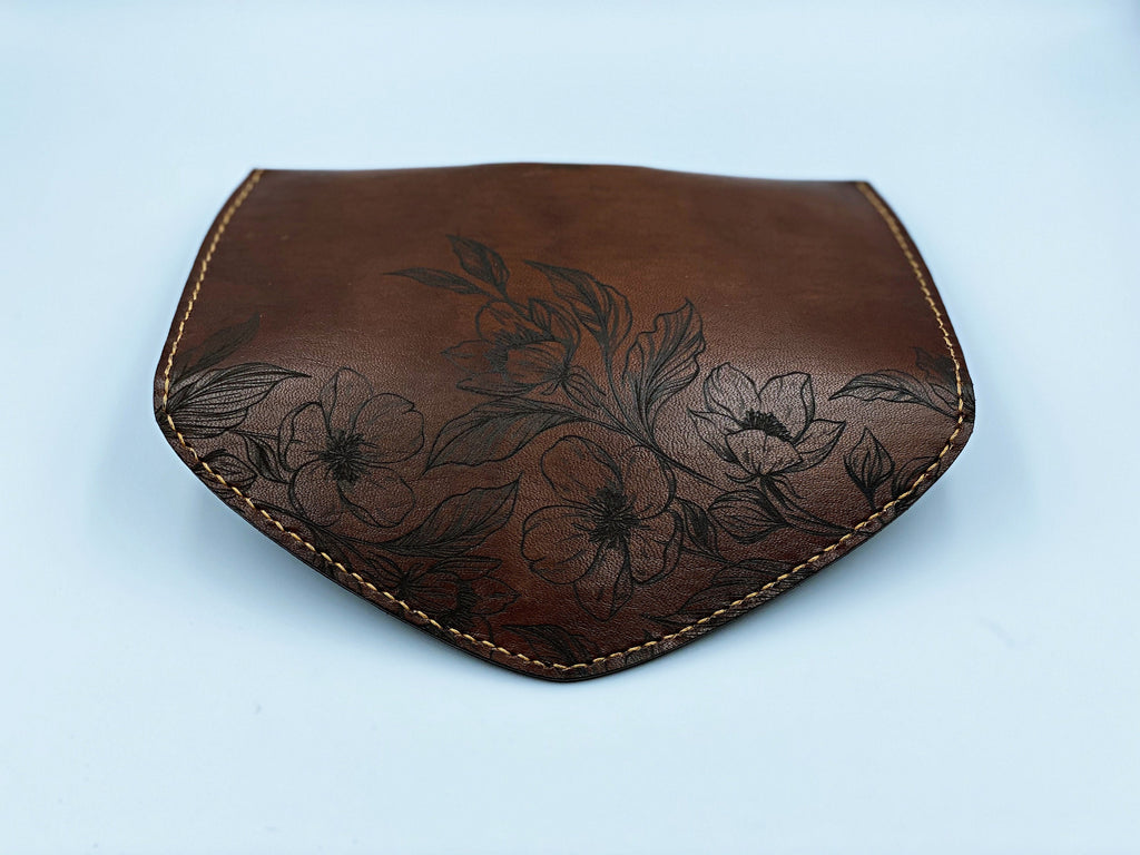 Personalized Leather Sunglasses Case, Hand-Drawn Flower Design, Anniversary Gift