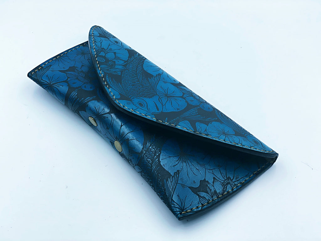 Personalized Leather handmade Koi Fish pattern Sunglasses Case, Soft Glasses Protector, Custom Anniversary Gift idea, eyeglasses sleeve