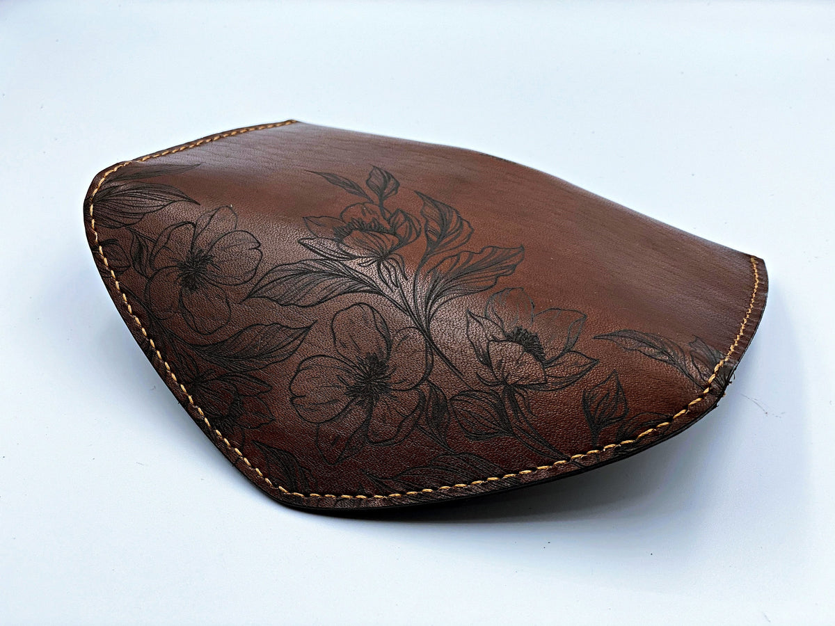 Personalized Leather Sunglasses Case, Hand-Drawn Flower Design, Anniversary Gift