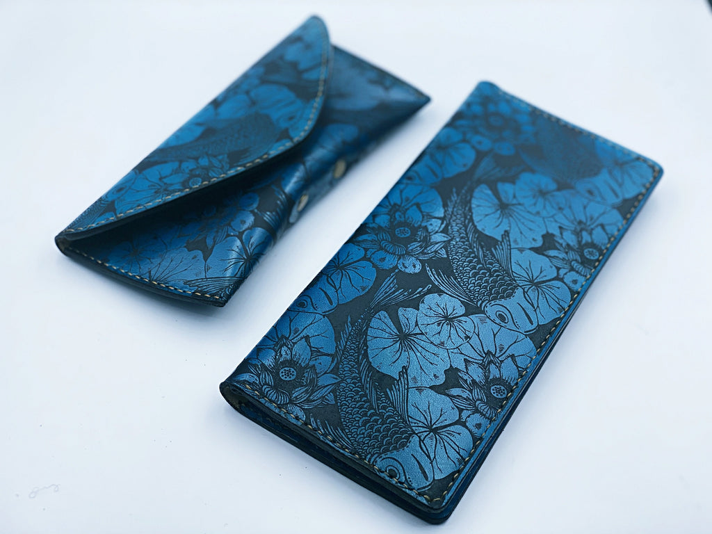 Personalized Leather handmade Koi Fish pattern Sunglasses Case, Soft Glasses Protector, Custom Anniversary Gift idea, eyeglasses sleeve