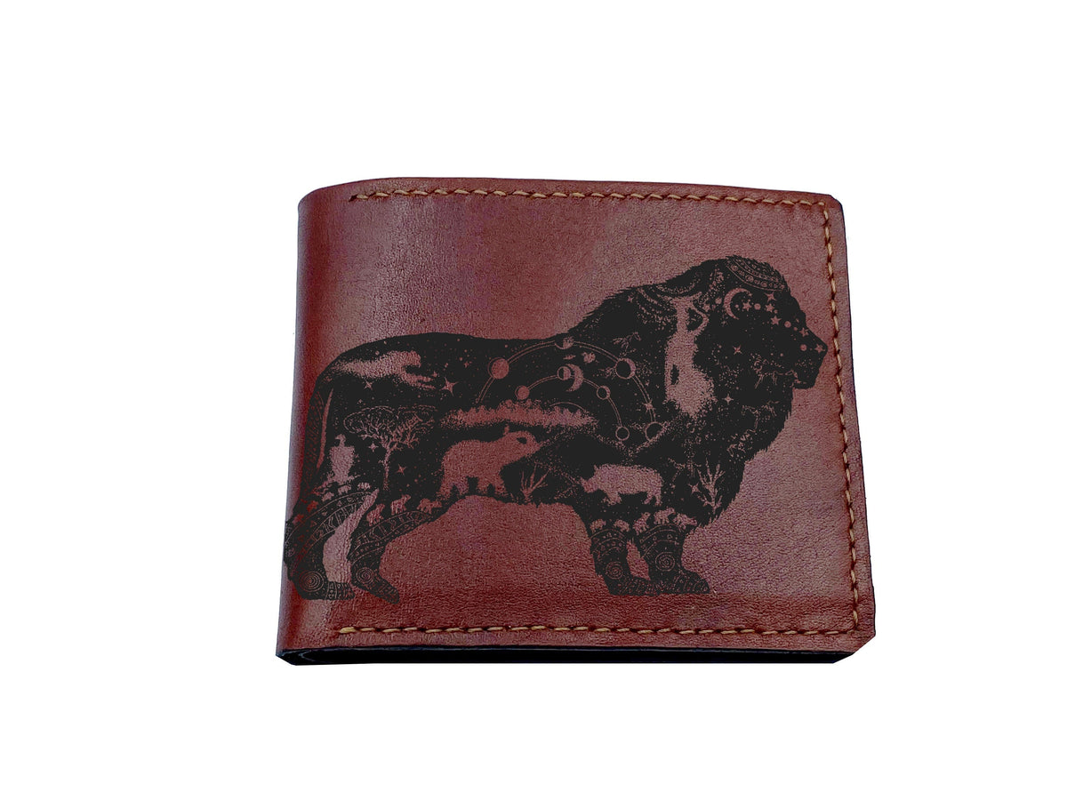 Personalized Rhino animal wallet, tattoo style men's gift, leather men's wallet, custom engraved wallet, present for dad, birthday gift idea