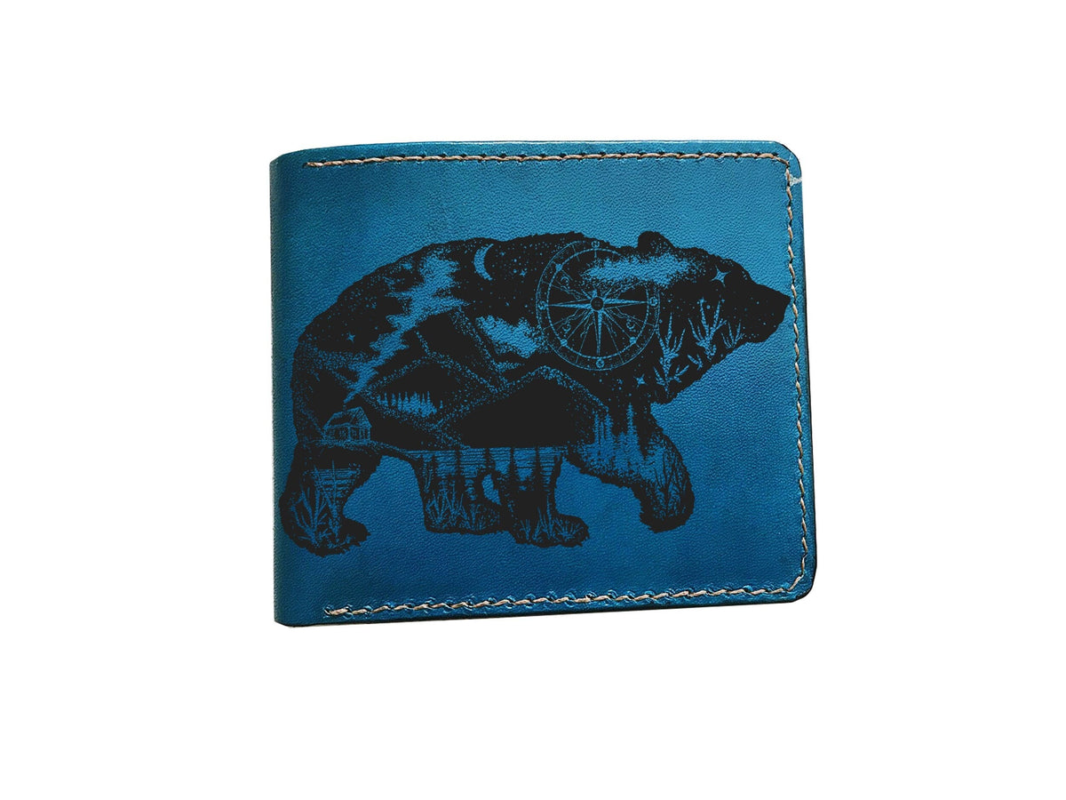 Personalized Rhino animal wallet, tattoo style men's gift, leather men's wallet, custom engraved wallet, present for dad, birthday gift idea