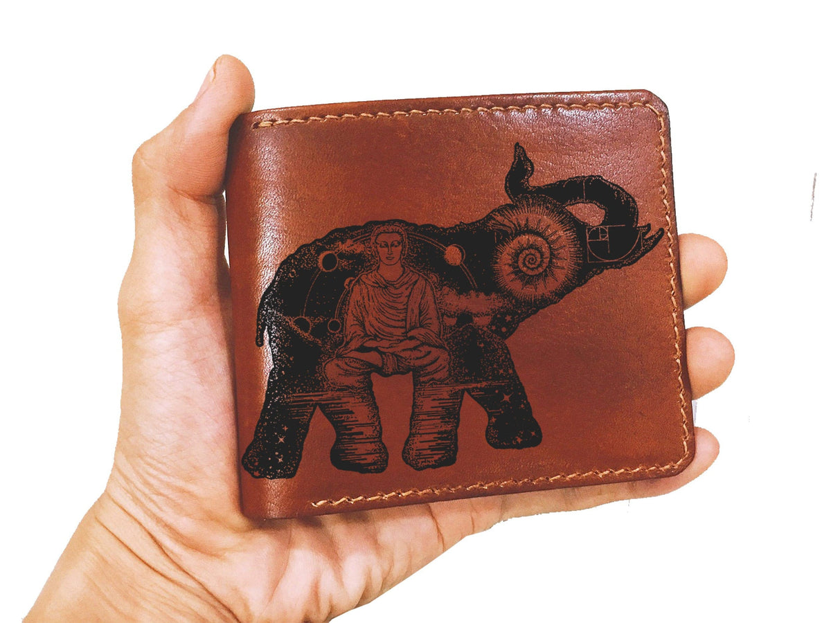 Personalized Rhino animal wallet, tattoo style men's gift, leather men's wallet, custom engraved wallet, present for dad, birthday gift idea