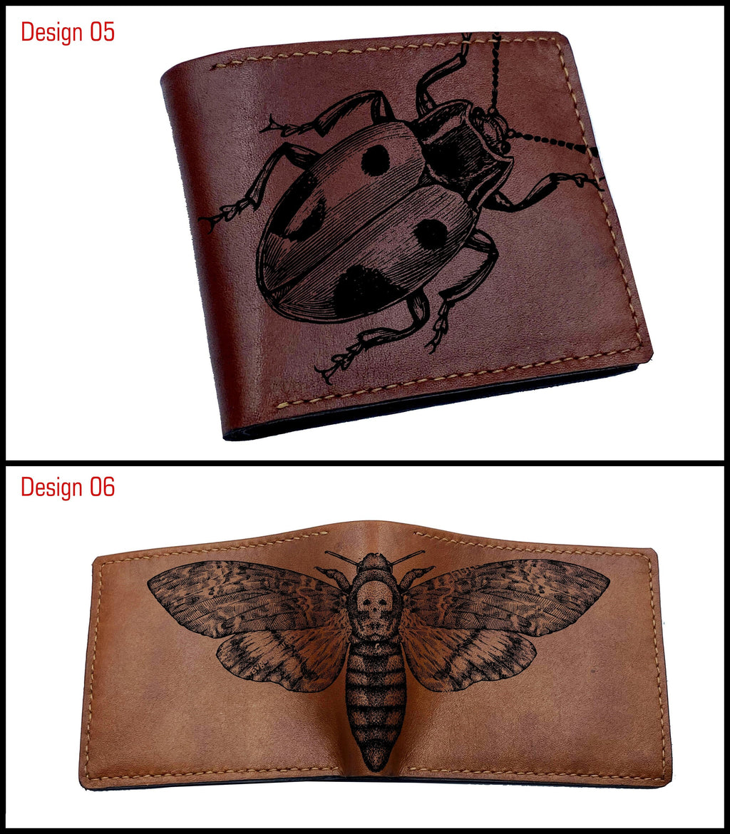 Personalized moth butterfly pattern men wallet, Animal art RFID blocking leather wallet, custom gift for men, insect wallet animal lover